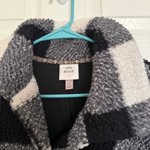 KNOX ROSE Sherpa Black and White Checkered Plaid Jacket Sz S - Picture 4 of 4